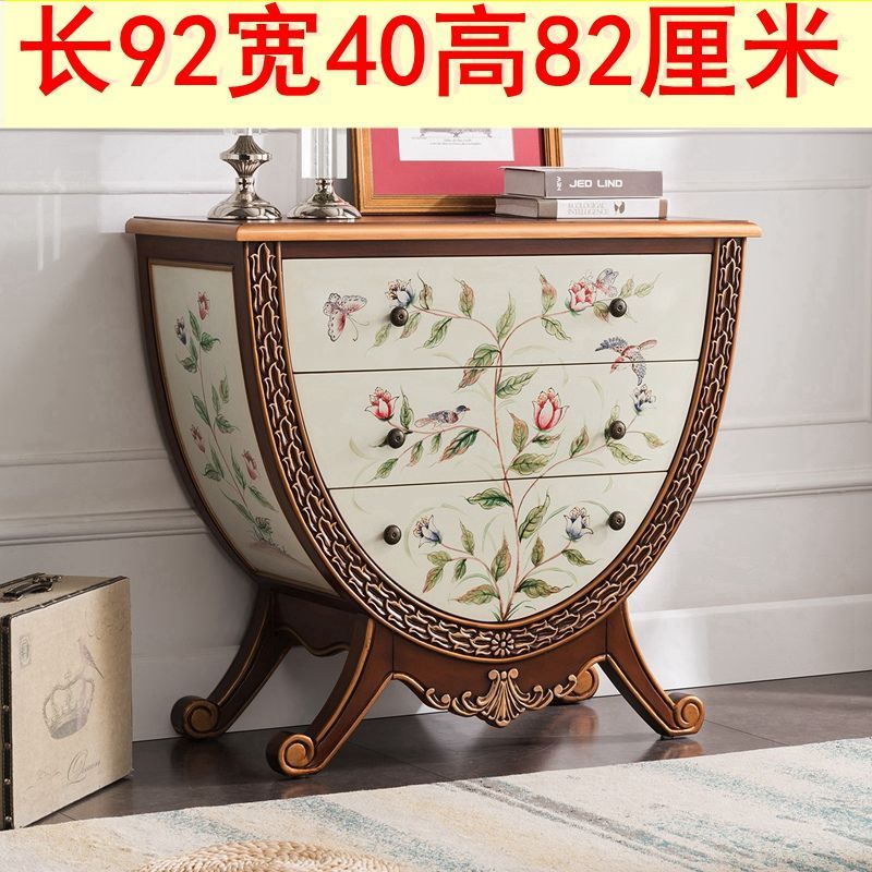 欧式玄关柜台美式斗柜彩绘实木装饰柜走廊柜复古收纳柜子家具整装
