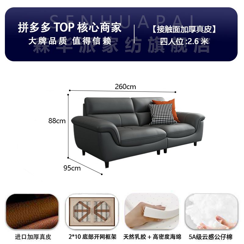 森华派真皮沙发客厅大小户型北欧现代简约轻奢三人位直排铁艺沙发