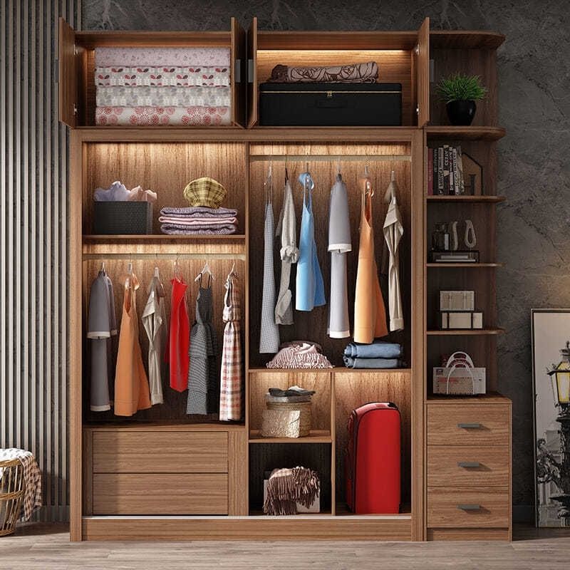 推拉门衣柜大衣柜玻璃门现代北欧简约家用卧室家具高组合组装衣橱
