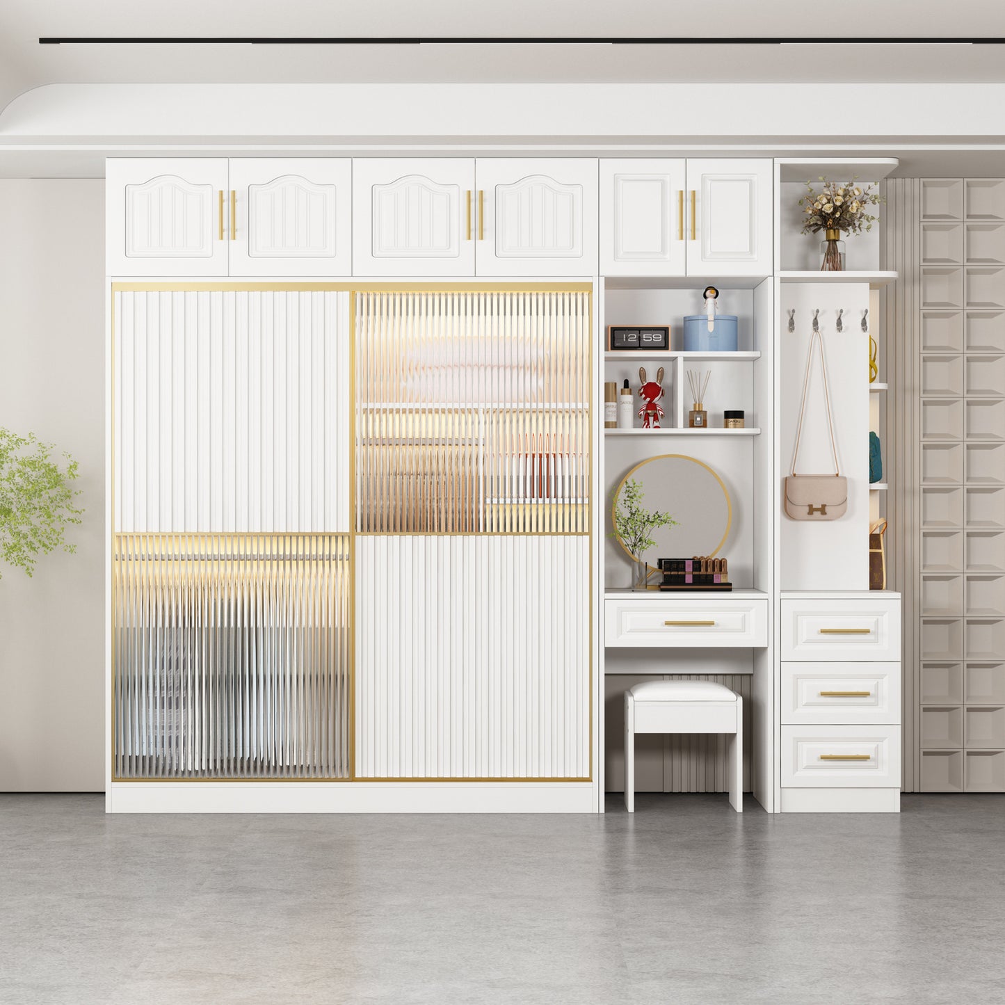 法式轻奢衣柜实木现代简约卧室家用玻璃门梳妆台组合衣橱组装衣柜