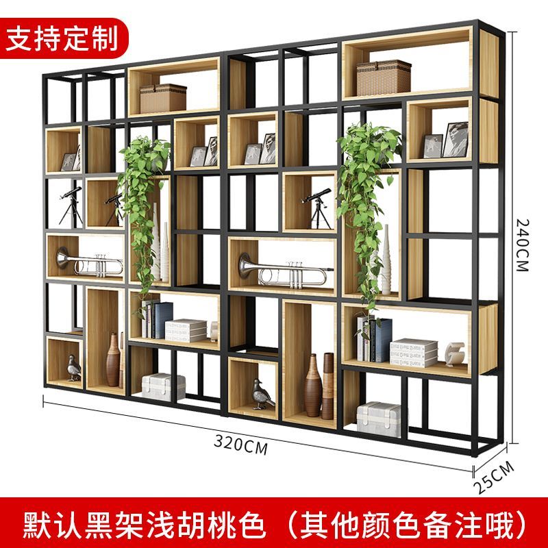美式铁艺置物架落地屏风隔断客厅实木书架办公室多层展示架收纳架