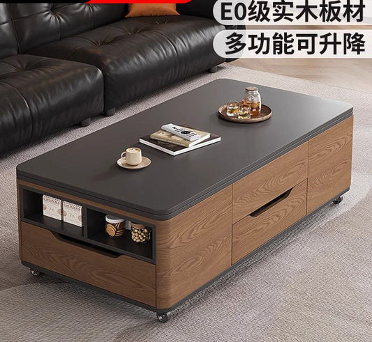 中古风实木茶几餐桌二合一升降多功能一体两用客厅岩板可移动茶桌