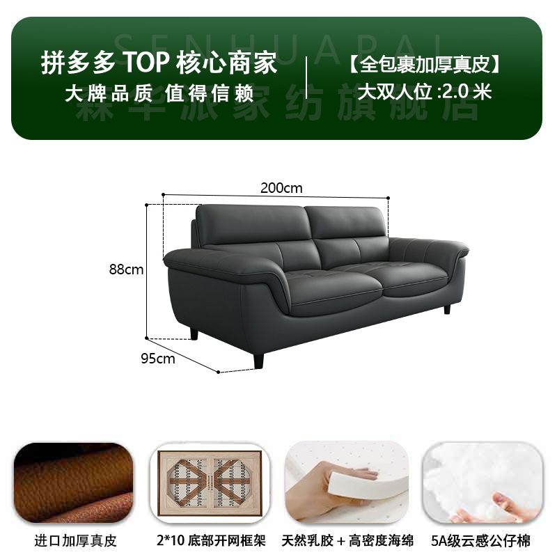 森华派真皮沙发客厅大小户型北欧现代简约轻奢三人位直排铁艺沙发
