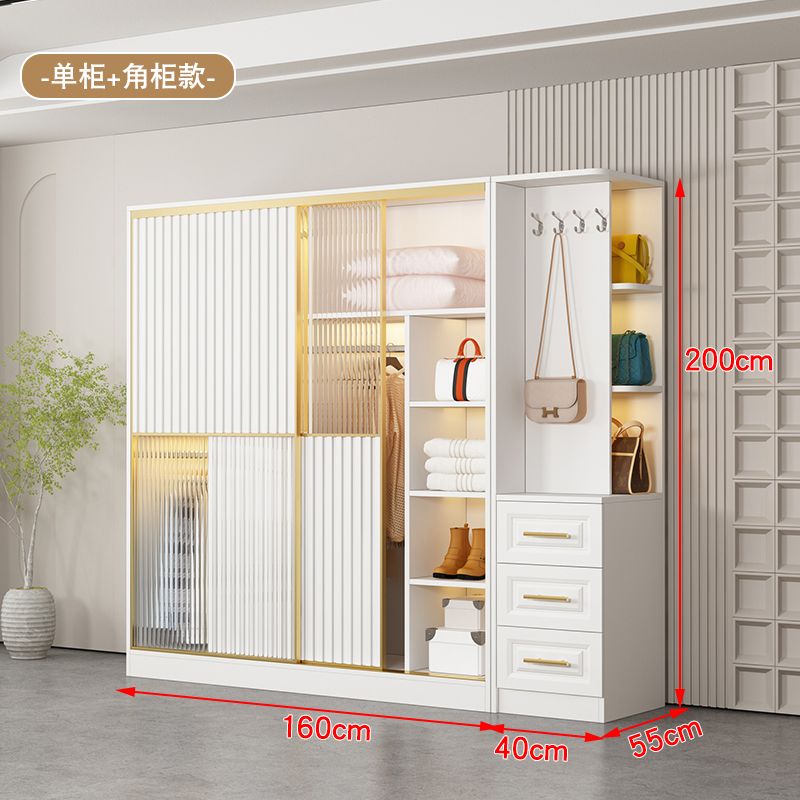 法式轻奢衣柜实木现代简约卧室家用玻璃门梳妆台组合衣橱组装衣柜