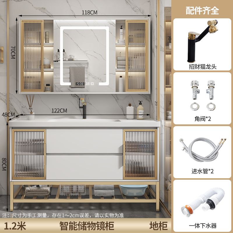轻奢浴室柜落地式陶瓷一体盆卫浴洗脸盆柜组合实木洗手间洗漱台