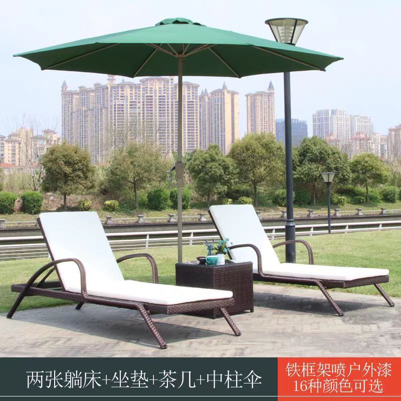 户外躺床阳台休闲藤椅室外庭院躺椅别墅游泳池躺床折叠藤编沙滩椅