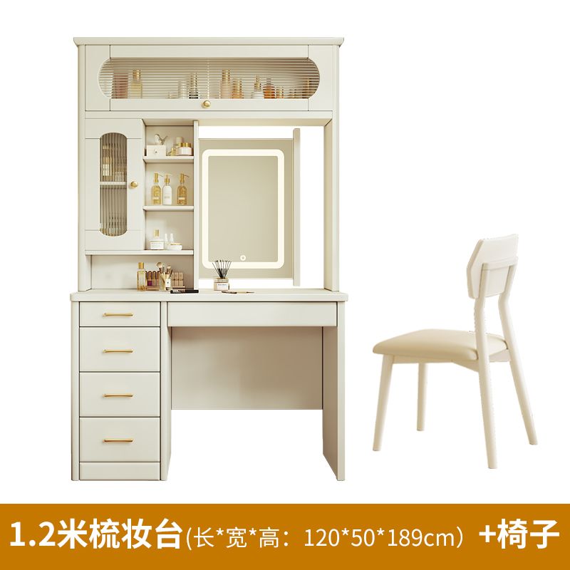 實木奶油白梳妝檯伸縮鏡梳妝檯隱藏鏡化妝櫃省空間化妝桌現代妝臺