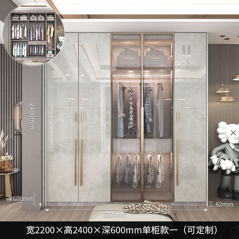 轻奢衣柜家用卧室玻璃门简约现代小户型亮光实木衣柜带梳妆台定制
