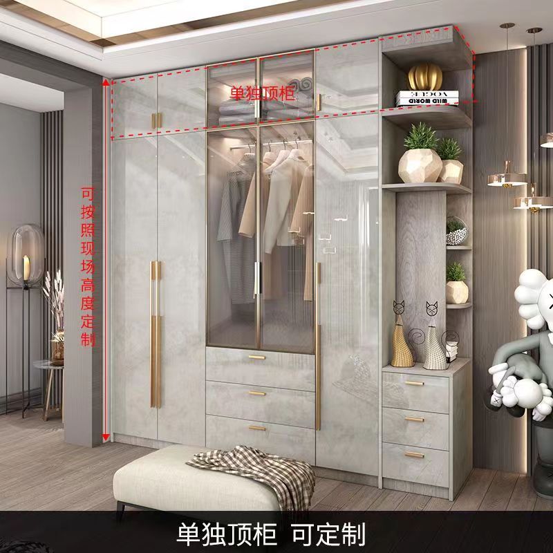 轻奢衣柜家用卧室玻璃门简约现代小户型亮光实木衣柜带梳妆台定制