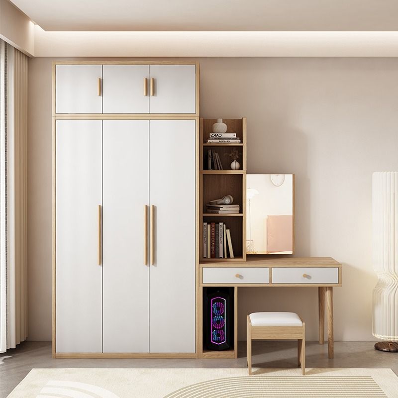 北欧小户型衣柜带梳妆台一体卧室衣橱连书桌化妆桌隐藏镜子组合柜