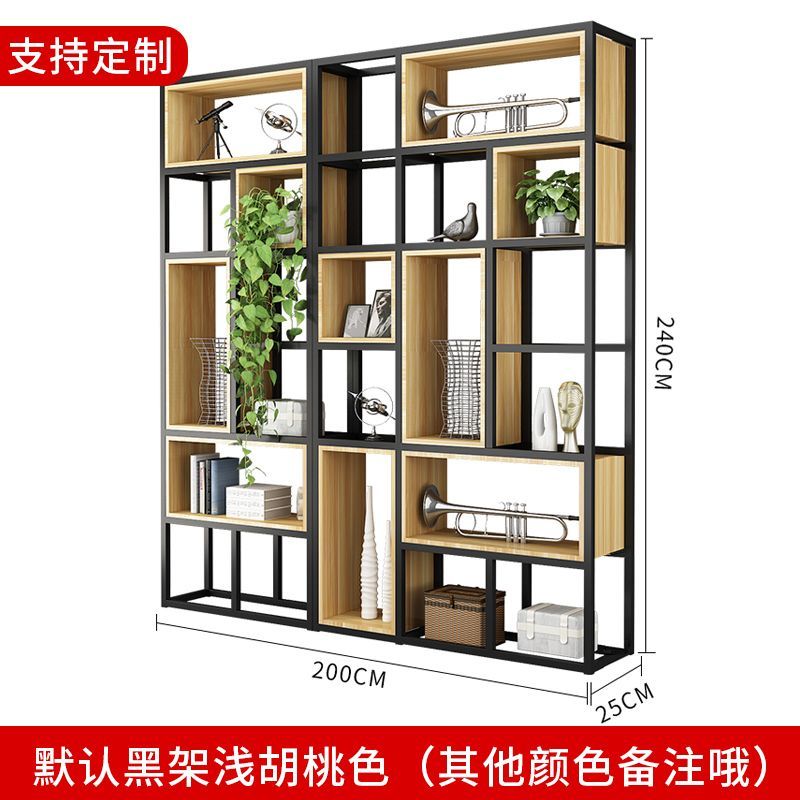 美式铁艺置物架落地屏风隔断客厅实木书架办公室多层展示架收纳架