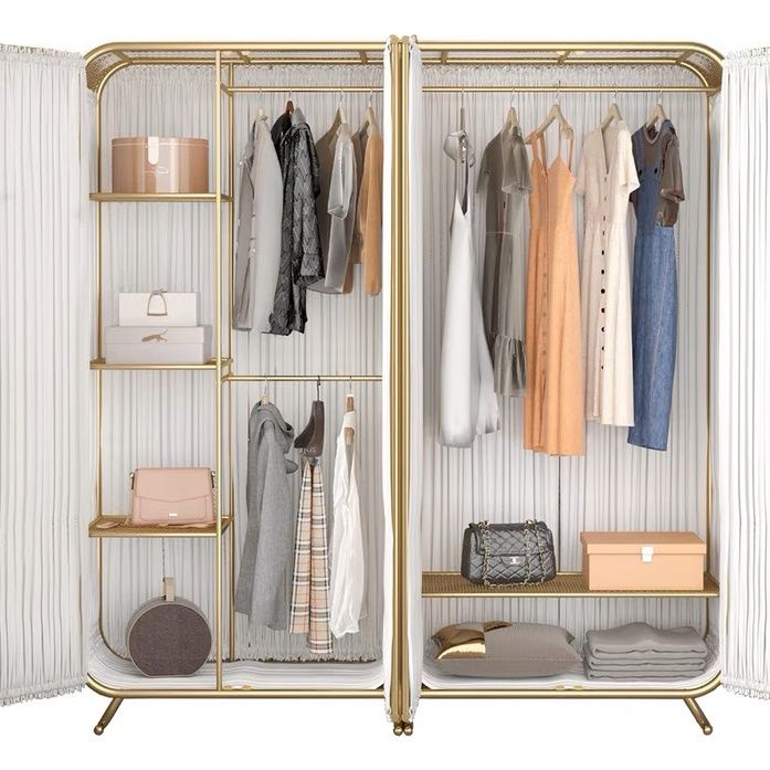 北欧现代简约环保铁艺衣柜挂式收纳家用卧室四开门整体组合大衣橱