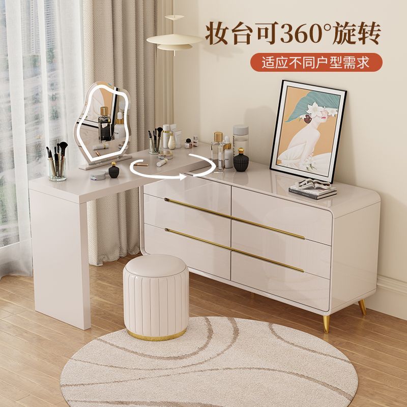 2025新款现代简约卧室梳妆台房间化妆桌斗柜一体靠墙收纳柜储物柜