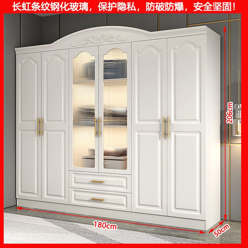 奶油风玻璃门衣柜家用卧室出租房经济型储物收纳柜子组装大衣橱