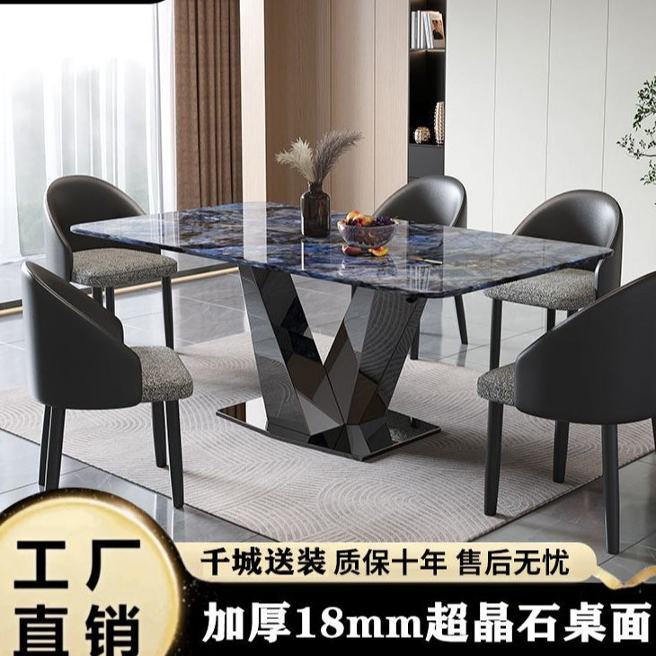 意式轻奢晶石餐桌现代大理石简约家用小户型长方形组合餐桌椅饭桌
