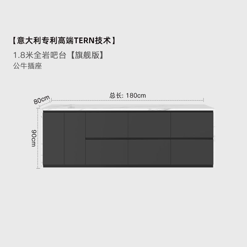意式吧台家用中岛台餐桌一体开放式厨房大理石水槽定制倒台