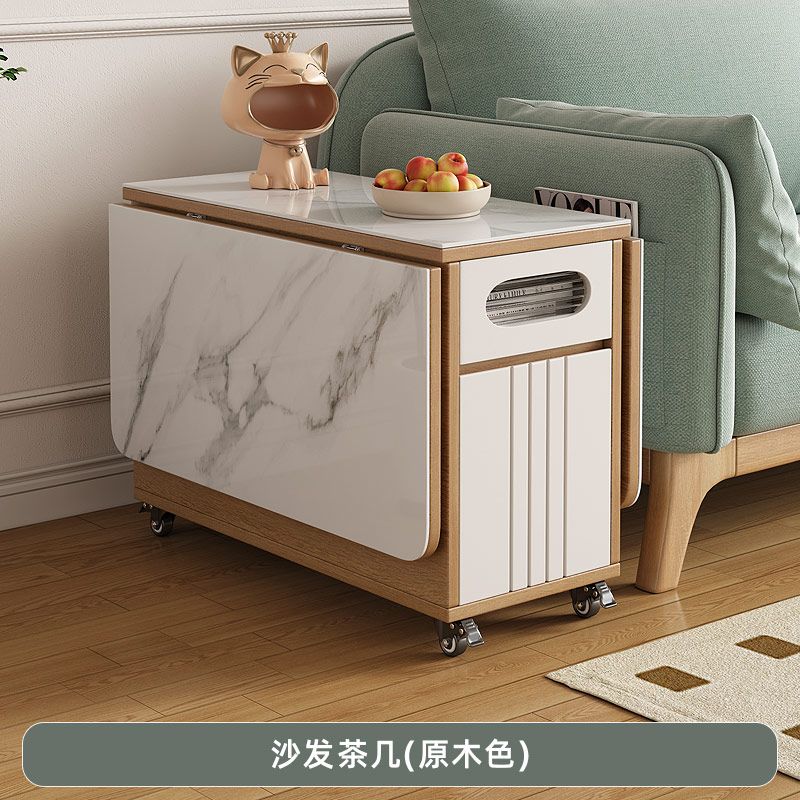 岩板茶几餐桌两用客厅沙发边几角几折叠边柜多功能小推车茶台窄桌