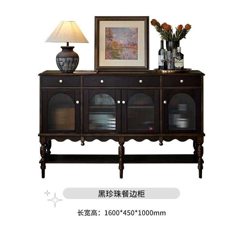 法式復古實木餐邊櫃美式櫥櫃酒櫃客廳儲物櫃門廳輕奢玄關櫃裝飾櫃