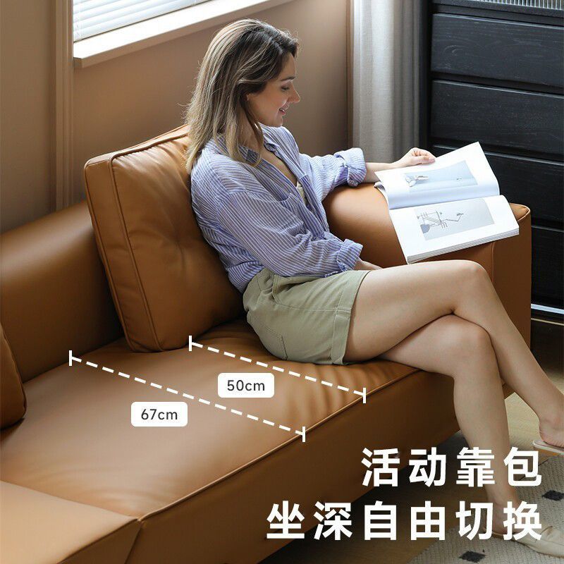意式极简飞翼休闲椅法式复古客厅皮艺沙发床可折叠直排单人沙发