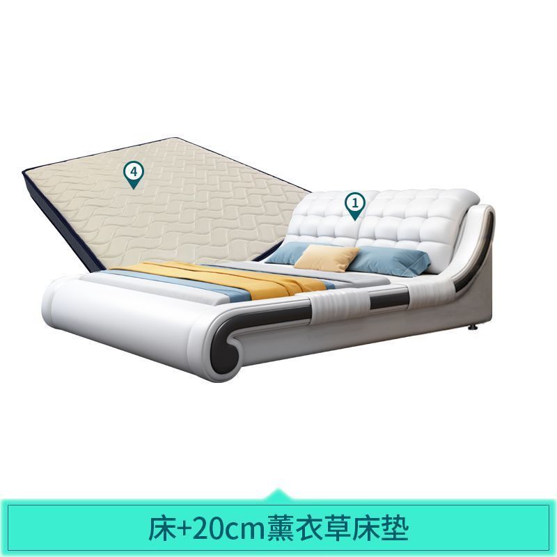 北欧真皮床现代简约轻奢双人床储物大床主卧皮艺床榻榻米婚床