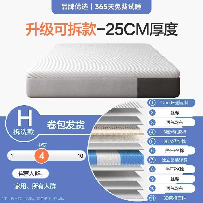 壓縮捲包獨立袋裝彈簧記憶棉盒子牀墊子可全拆洗乳膠軟墊家用臥室