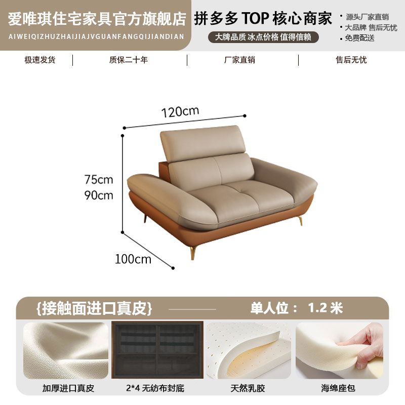爱唯琪意式轻奢真皮沙发客厅现代简约直排三人位大小户型高脚沙发