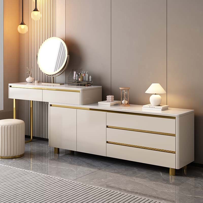 房间电视柜卧室梳妆台斗柜一体床尾柜实木烤漆岩板桌面大容量轻奢