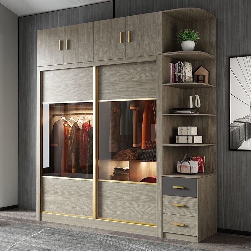 推拉门衣柜大衣柜玻璃门现代北欧简约家用卧室家具高组合组装衣橱