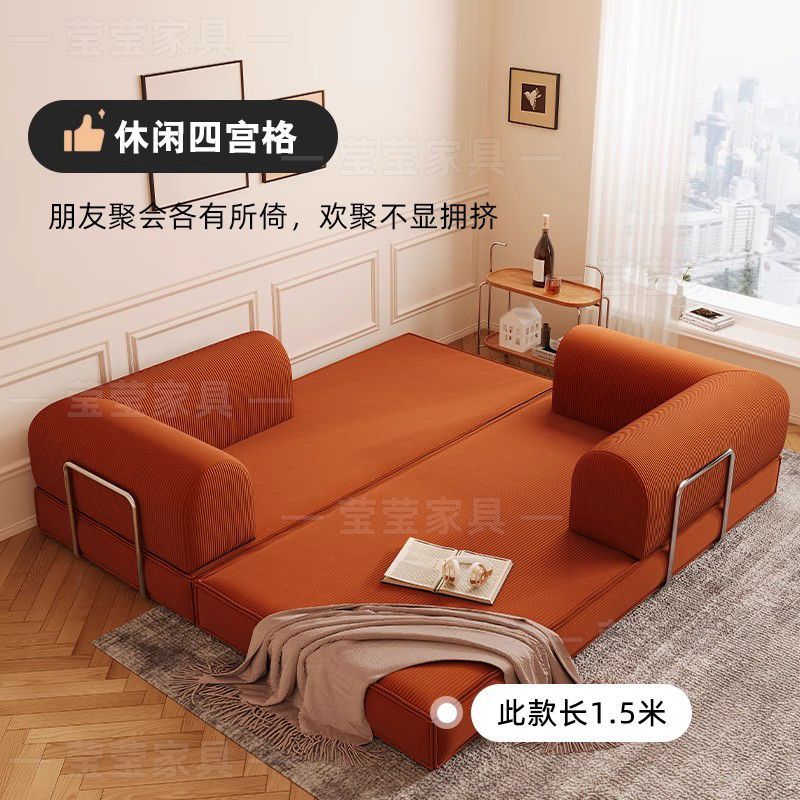 布艺沙发简约客厅小户型出租屋单双人无框沙发组装折叠两用沙发床