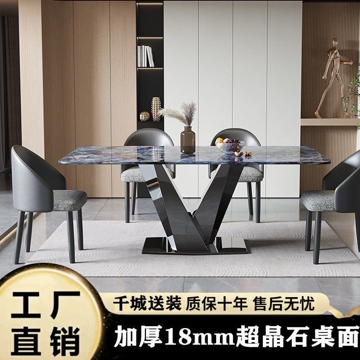 意式轻奢晶石餐桌现代大理石简约家用小户型长方形组合餐桌椅饭桌