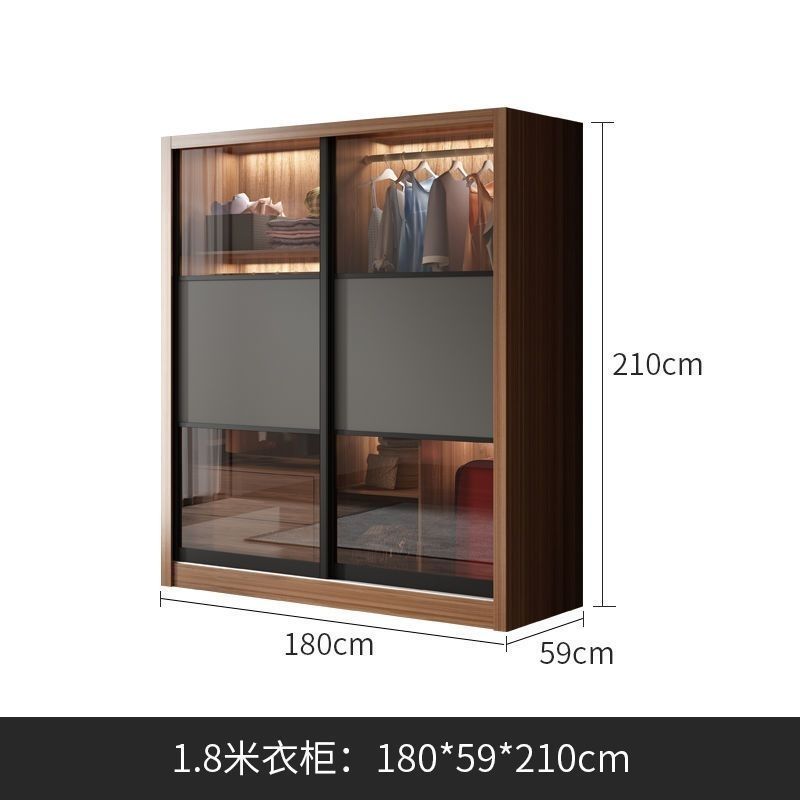推拉门衣柜大衣柜玻璃门现代北欧简约家用卧室家具高组合组装衣橱