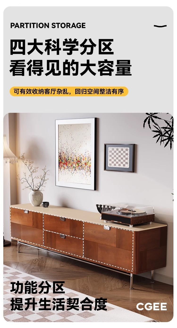 中古風實木電視櫃法式復古客廳高款地櫃全實木落地式高級簡約輕奢
