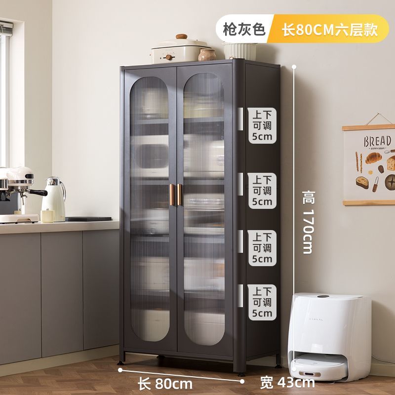 厨房置物架落地多层收纳柜子微波炉钢制家用带门多功能橱柜储物柜