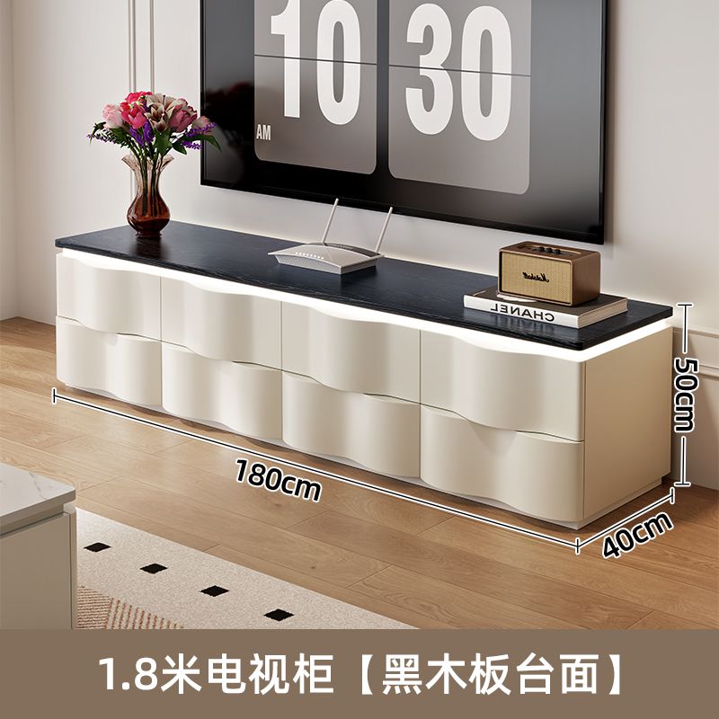 新款奶油风客厅家用落地电视柜现代轻奢氛围灯岩板组合成套收纳柜