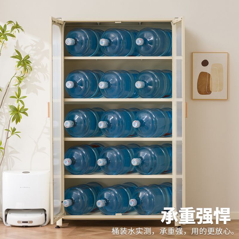 厨房置物架落地多层收纳柜子微波炉钢制家用带门多功能橱柜储物柜