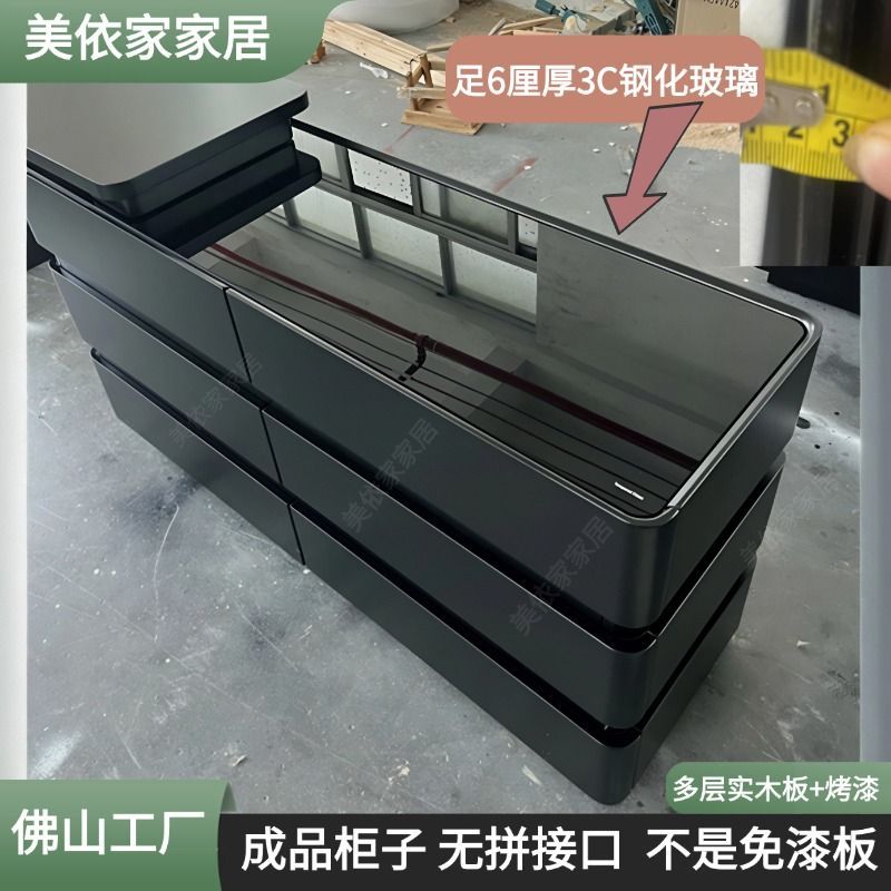 黑色梳妆台斗柜一体简约化妆桌极简书桌卧室床尾柜高级实木收纳柜