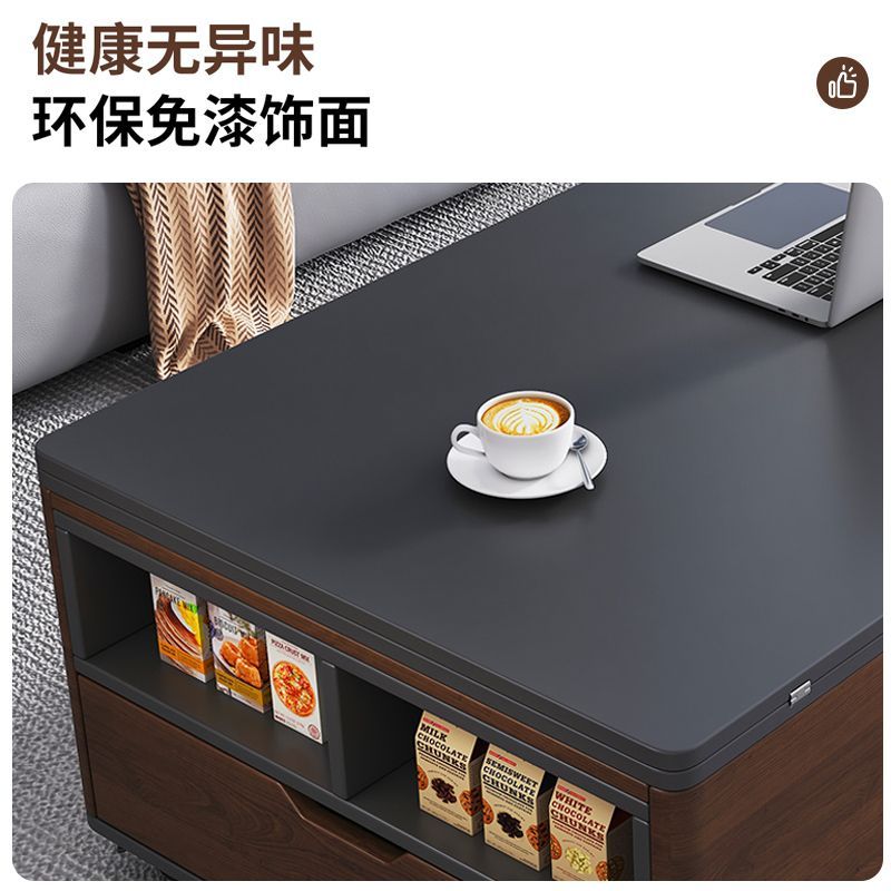 岩板茶几家用客厅小户型升降茶几餐桌一体北欧风折叠移动茶几带凳