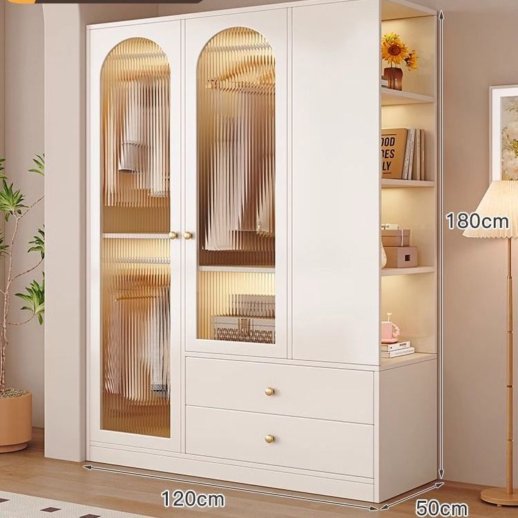 实木衣柜床头柜一体卧室家用奶油风衣橱小户型床边收纳置物储物柜