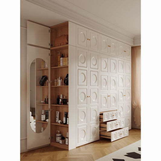 奶油风衣柜梳妆台一体组合法式小户型家用卧室储物柜成品收纳衣橱