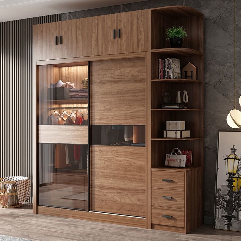 推拉门衣柜大衣柜玻璃门现代北欧简约家用卧室家具高组合组装衣橱