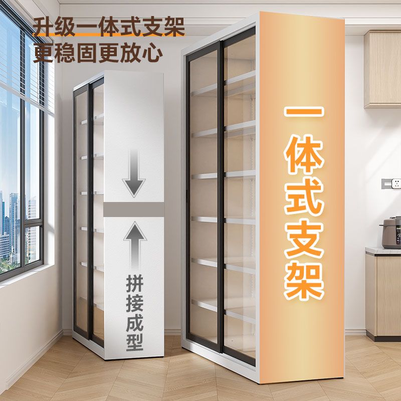 厨房柜子储物柜落地分层置物柜带门橱碗柜多功能收纳微波炉置物架