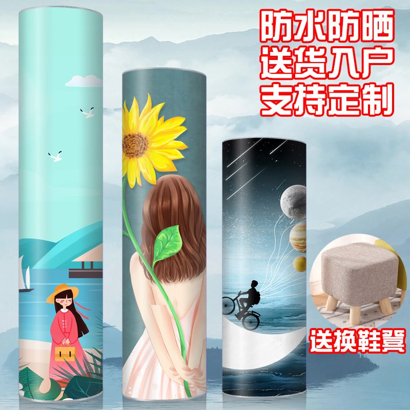 旋转鞋柜创意圆形简约多层圆柱形鞋架多功能储物柜大容量门厅柜(多種圖案款式聯繫客服看圖)