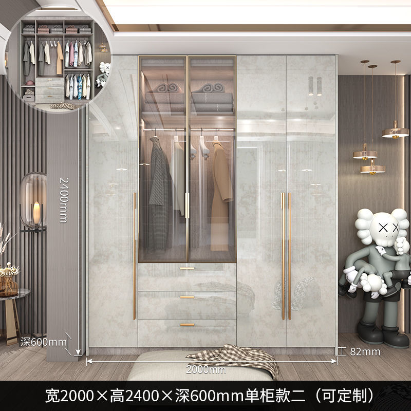 轻奢衣柜家用卧室玻璃门简约现代小户型亮光实木衣柜带梳妆台定制