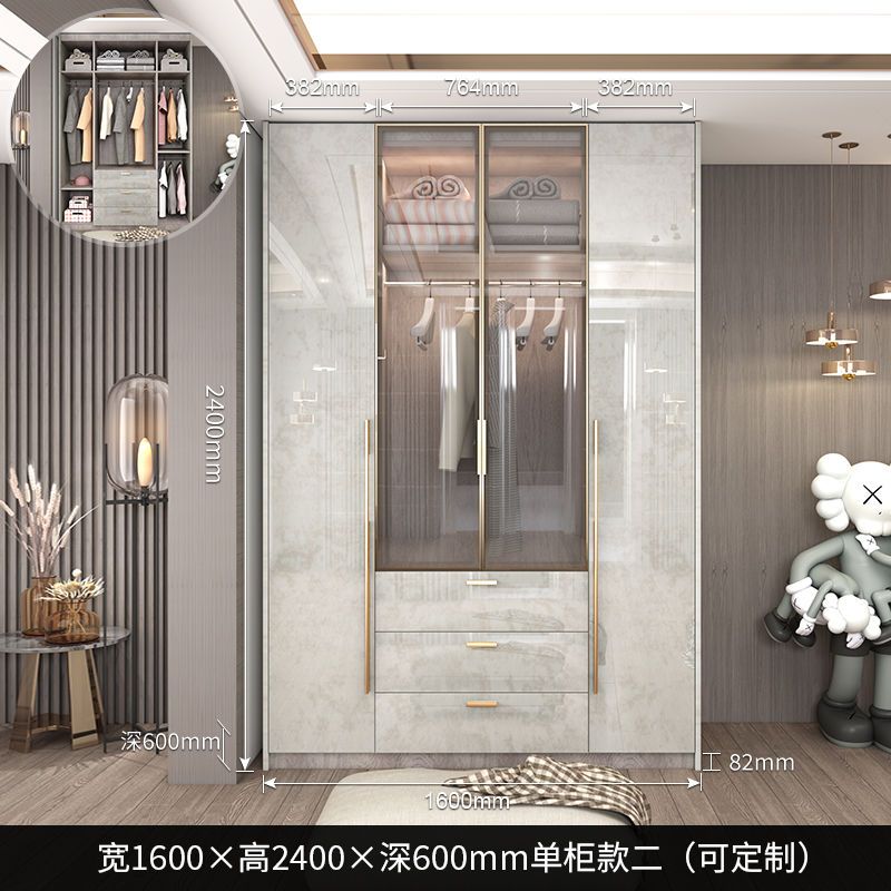 轻奢衣柜家用卧室玻璃门简约现代小户型亮光实木衣柜带梳妆台定制