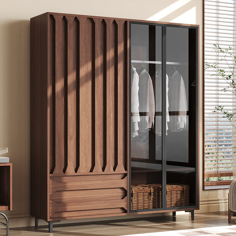 复古新中式独立衣柜卧室家用中古风收纳挂衣多功能储物衣橱可定制