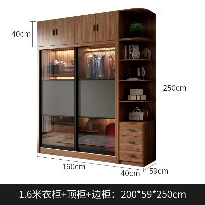推拉门衣柜大衣柜玻璃门现代北欧简约家用卧室家具高组合组装衣橱