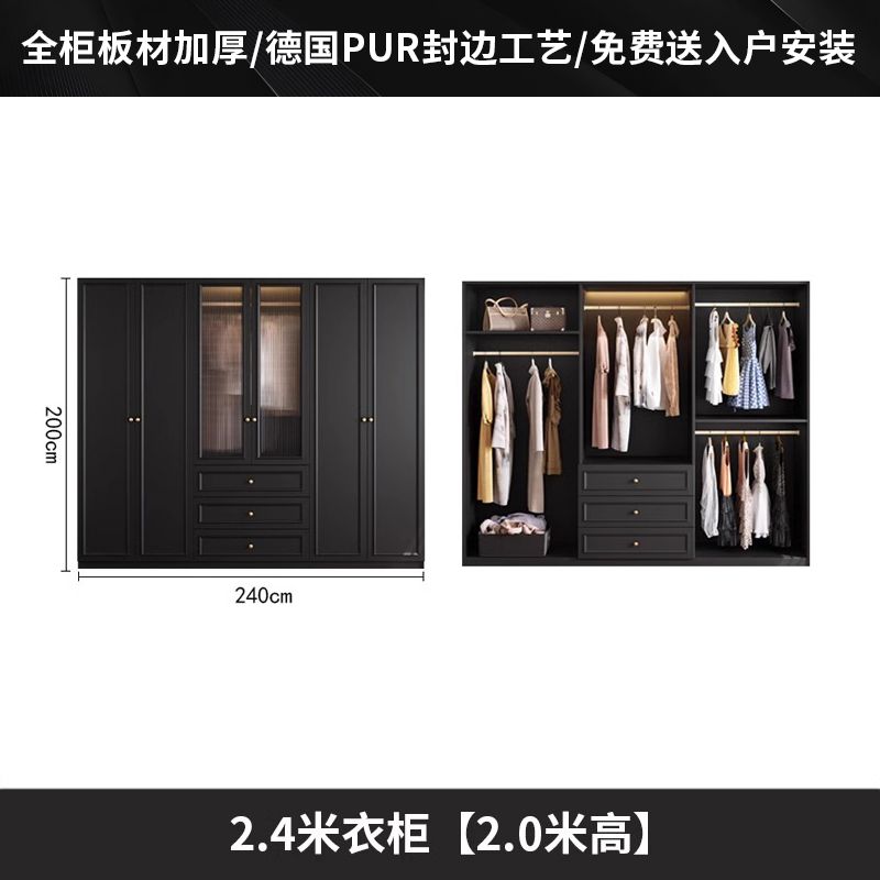 中古风衣柜黑色柜子衣柜家用卧室小户型现代简约边柜顶柜现货美式