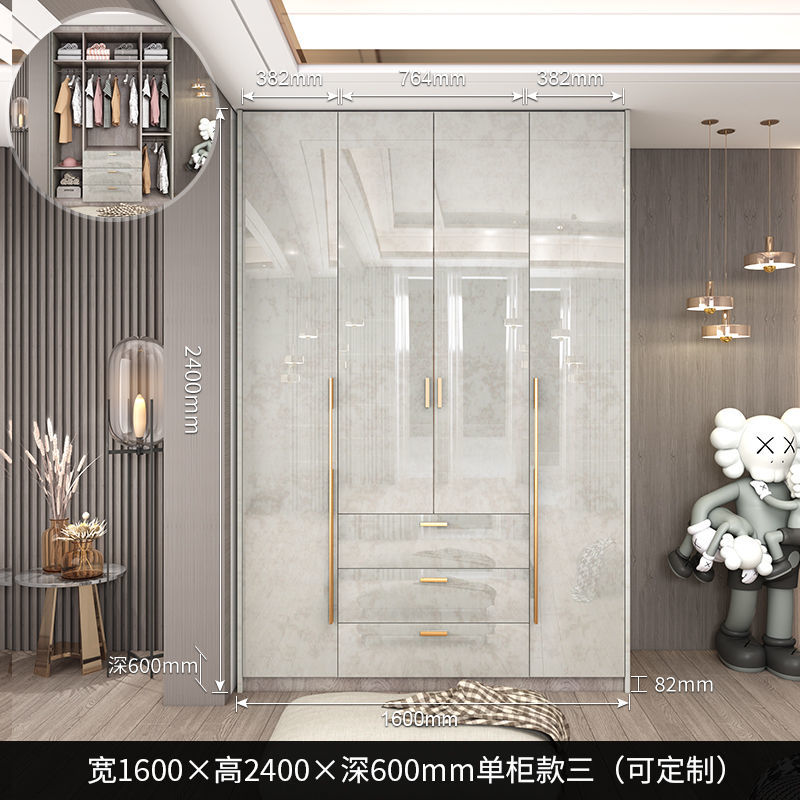 轻奢衣柜家用卧室玻璃门简约现代小户型亮光实木衣柜带梳妆台定制