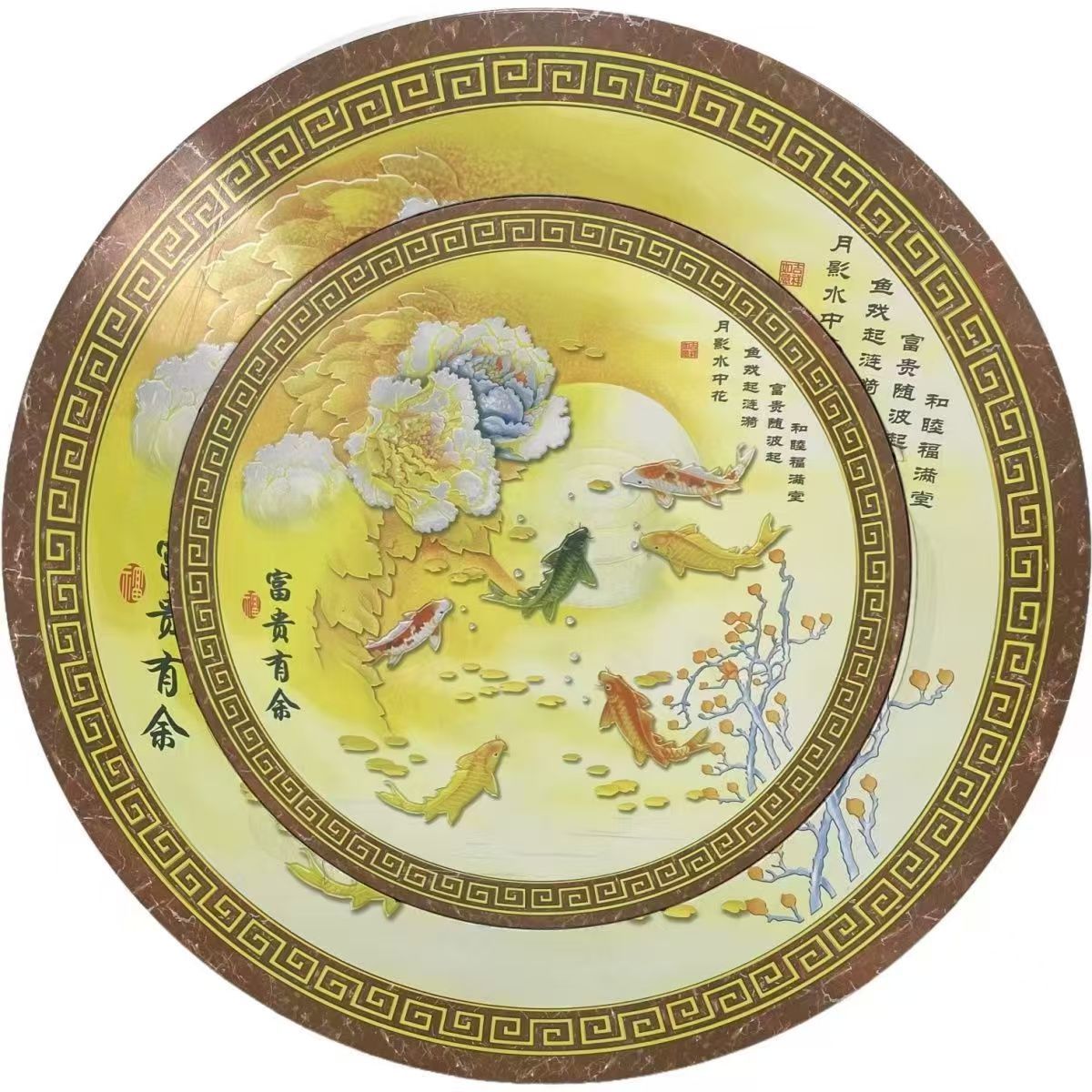 加厚可折叠不锈钢桌子内置全彩转盘酒店餐厅家用带旋转转盘圆桌