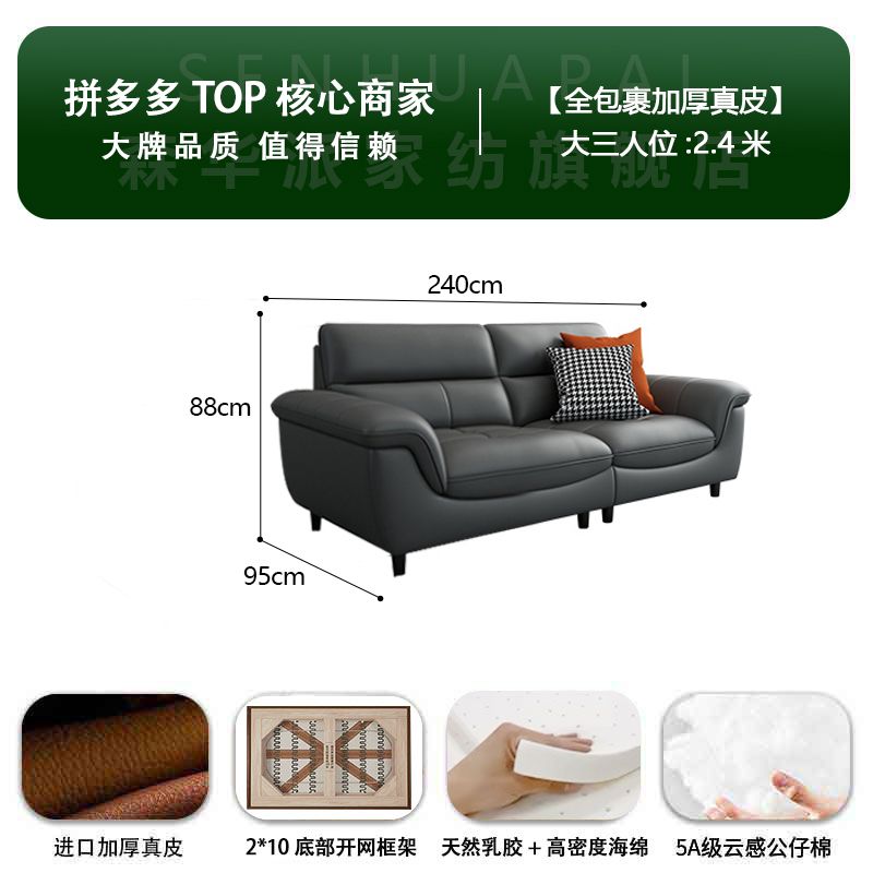 森华派真皮沙发客厅大小户型北欧现代简约轻奢三人位直排铁艺沙发
